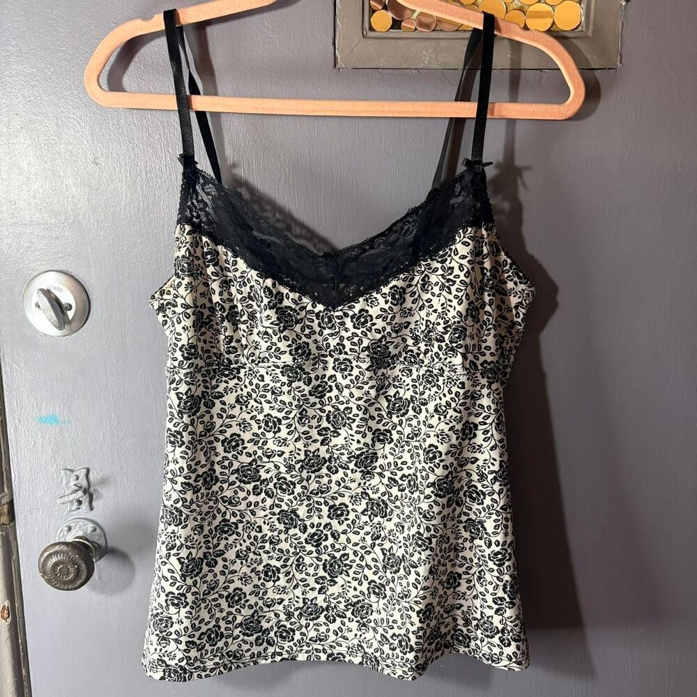 Laura Ashley Black & White Floral Cami Tank Y2K Coquette Soft Grunge Large